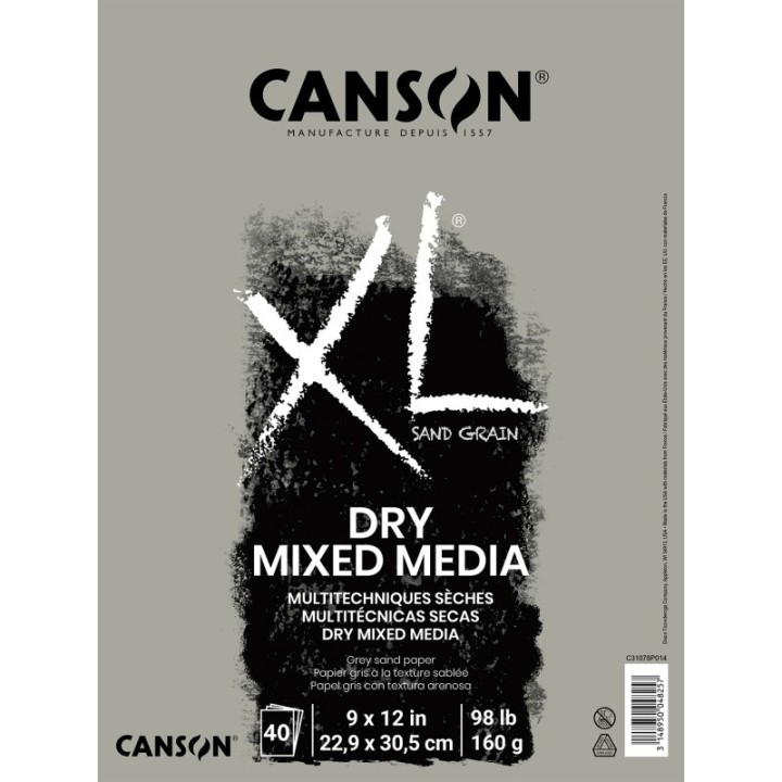 Canson XL Series Mixed Media Pad, Toned Gray, Foldover Binding, 10 Sheet, 9x12 inch, 1 Count