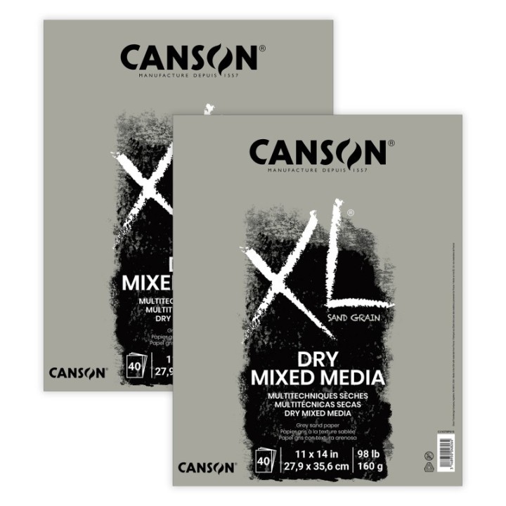 Canson XL Series Mixed Media Pad, Toned Gray, Foldover Binding, 10 Sheet, 11x14 inch, Pack of 2