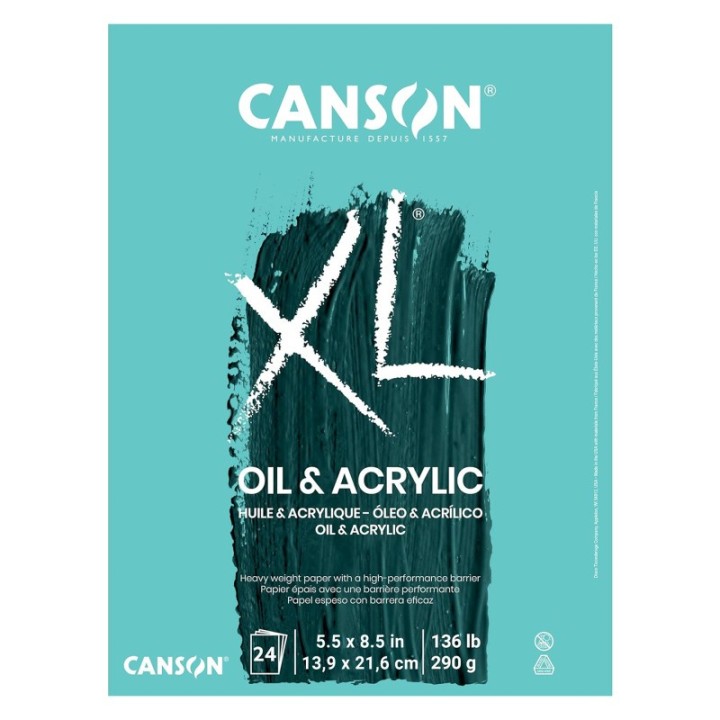 Canson XL Series Oil & Acrylic Pad, Foldover Binding, 24 Sheet, 5.5x8.5 inch, 1 Count