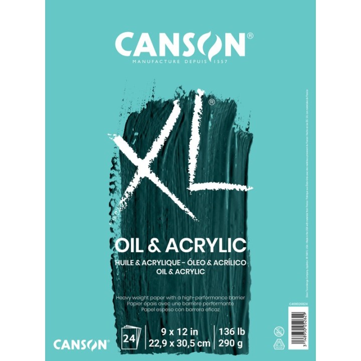 Canson XL Series Oil & Acrylic Pad, Foldover Binding, 24 Sheet, 9x12 inch, 1 Count