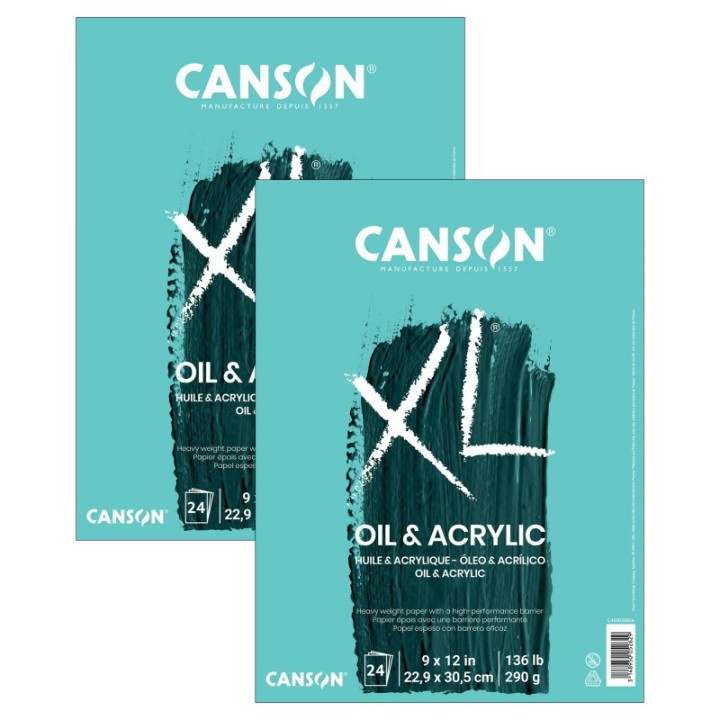 Canson XL Series Oil & Acrylic Pad, Foldover Binding, 24 Sheet, 9x12 inch, Pack of 2