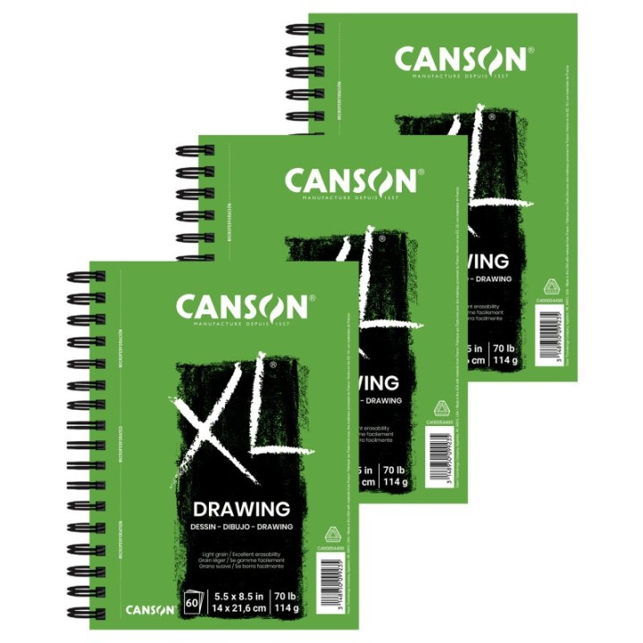 Canson XL Series Drawing Pad, Side Wire Binding, 60 Sheet, 5.5x8.5 inch, Pack of 3