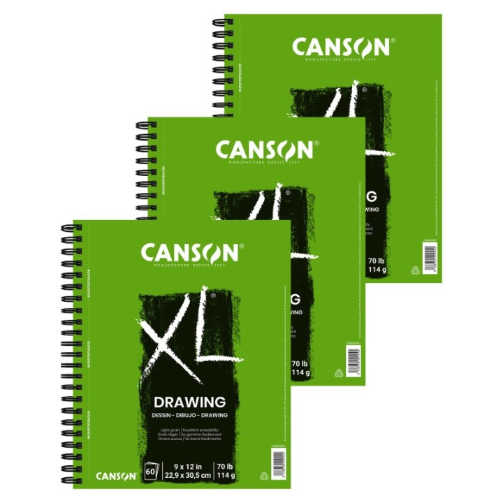 Canson XL Series Drawing Pad, Side Wire Binding, 60 Sheet, 9x12 inch, Pack of 3