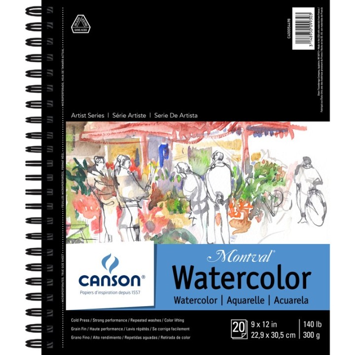 Canson Artist Series Montval Watercolor Pad, Side Wire Binding, 20 Sheet, 9x12 inch, 1 Count