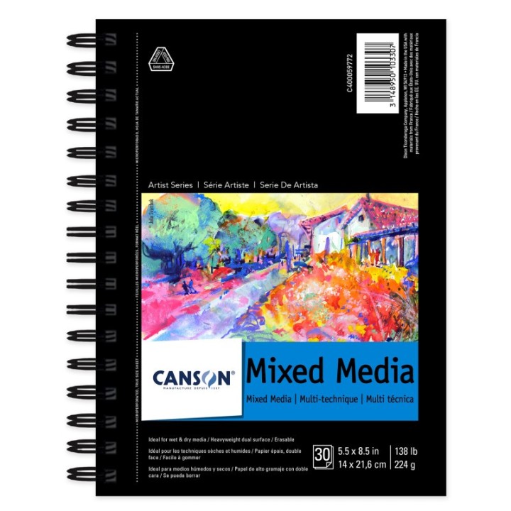 Canson Artist Series Mixed Media Pad, Side Wire Binding, 30 Sheet, 5.5x8.5 inch, 1 Count