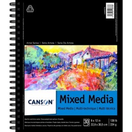 Canson Artist Series Mixed Media Pad, Side Wire Binding, 30 Sheet, 9x12 inch, 1 Count