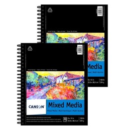 Canson Artist Series Mixed Media Pad, Side Wire Binding, 30 Sheet, 9x12 inch, Pack of 2