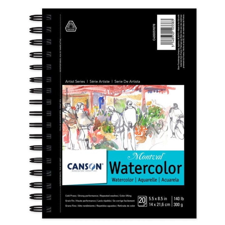 Canson Artist Series Montval Watercolor Pad, Side Wire Binding, 20 Sheet, 5.5x8.5 inch, 1 Count
