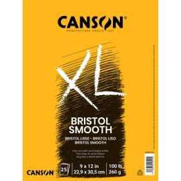 Canson XL Series Bristol Pad, Smooth Finish, Foldover Binding, 25 Sheet, 9x12 inch, 1 Count