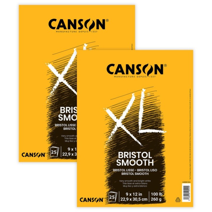 Canson XL Series Bristol Pad, Smooth Finish, Foldover Binding, 25 Sheet, 9x12 inch, Pack of 2
