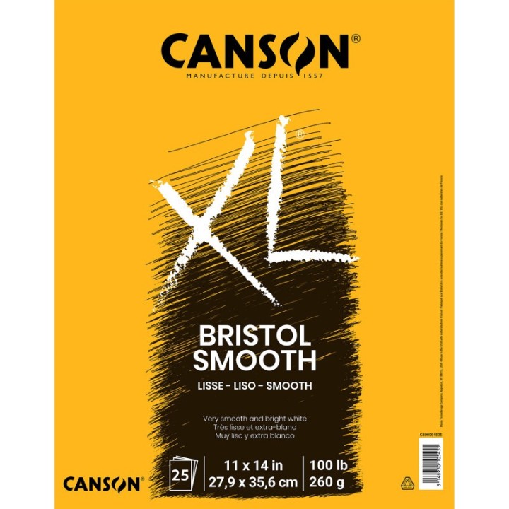 Canson XL Series Bristol Pad, Smooth Finish, Foldover Binding, 25 Sheet, 11x14 inch, 1 Count