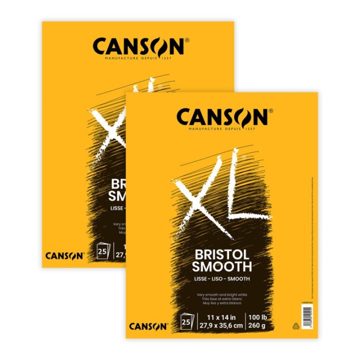 Canson XL Series Bristol Pad, Smooth Finish, Foldover Binding, 25 Sheet, 11x14 inch, Pack of 2