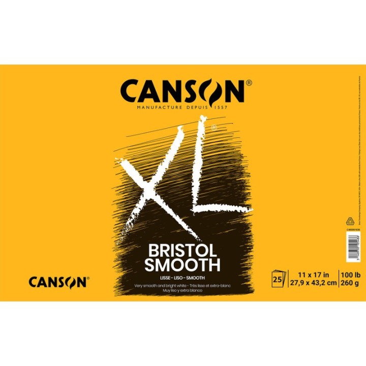Canson XL Series Bristol Pad, Smooth Finish, Foldover Binding, 25 Sheet, 11x17 inch, 1 Count
