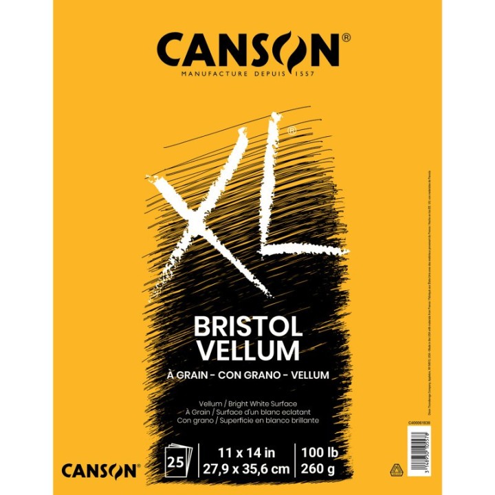 Canson XL Series Bristol Pad, Vellum Finish, Foldover Binding, 25 Sheet, 11x14 inch, 1 Count