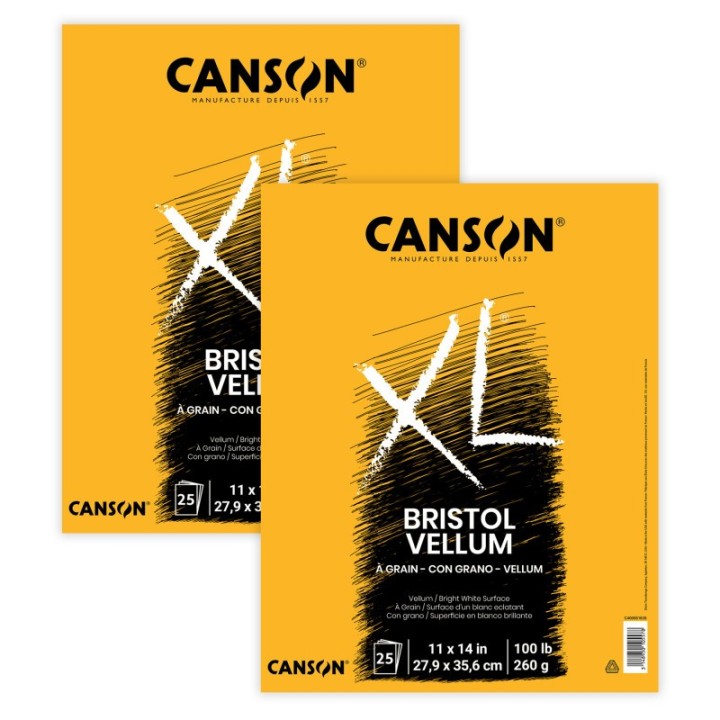 Canson XL Series Bristol Pad, Vellum Finish, Foldover Binding, 25 Sheet, 11x14 inch, Pack of 2