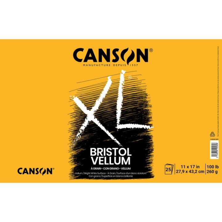 Canson XL Series Bristol Pad, Vellum Finish, Foldover Binding, 25 Sheet, 11x17 inch, 1 Count