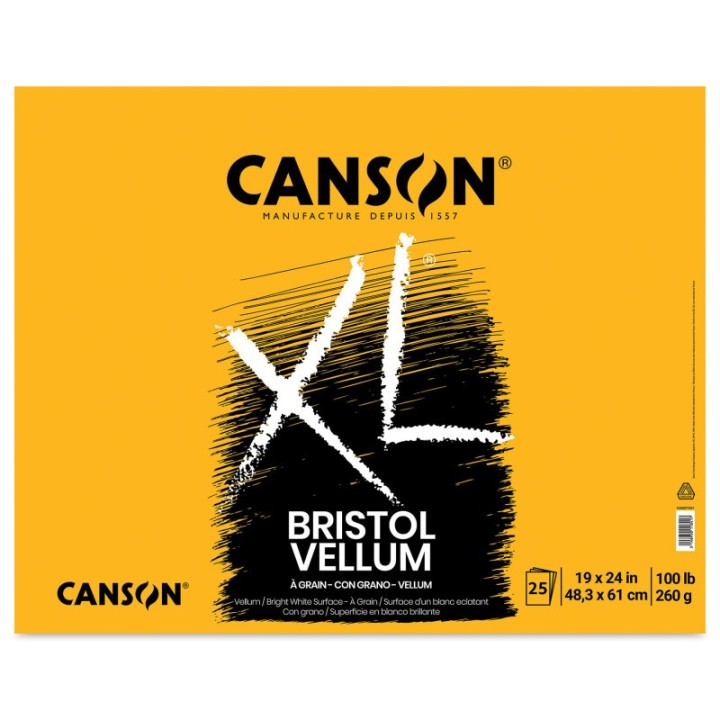 Canson XL Series Bristol Pad, Vellum Finish, Foldover Binding, 25 Sheet, 19x24 inch, 1 Count