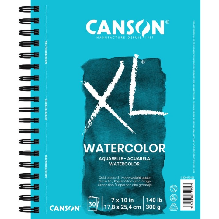 Canson XL Series Watercolor Pad, Heavyweight White Paper, Side Wire Binding, 30 Sheet, 7x10 inch, 1 Count
