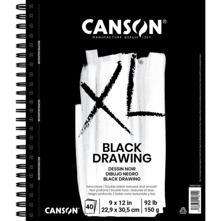Canson XL Series Drawing Pad, Black, Side Wire Binding, 10 Sheet, 9x12 inch, 1 Count
