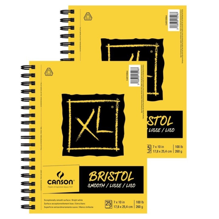 Canson XL Series Bristol Pad, Smooth Finish, Side Wire Binding, 25 Sheet, 7x10 inch, Pack of 2