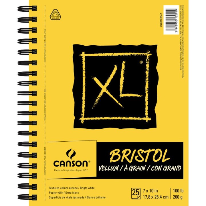 Canson XL Series Bristol Pad, Vellum Finish, Wire Binding, 25 Sheet, 7x10 inch, 1 Count