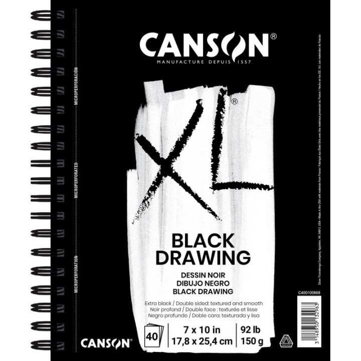 Canson XL Series Drawing Pad, Black, Side Wire Binding, 10 Sheet, 7x10 inch, 1 Count