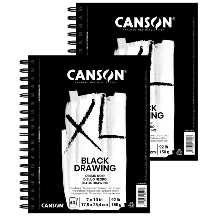 Canson XL Series Drawing Pad, Black, Side Wire Binding, 10 Sheet, 7x10 inch, Pack of 2