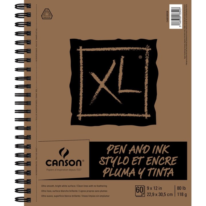 Canson XL Series Pen & Ink Pad, Side Wire Binding, 60 Sheet, 9X12 inch, 1 Count