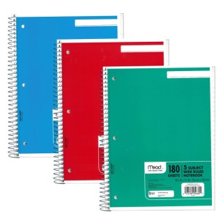 Mead® Spiral 5 Subject Notebook, Wide Ruled, 180 Sheets Per Book, Pack of 3