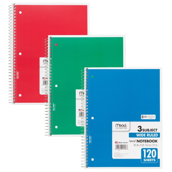 Mead® Spiral 3 Subject Notebook