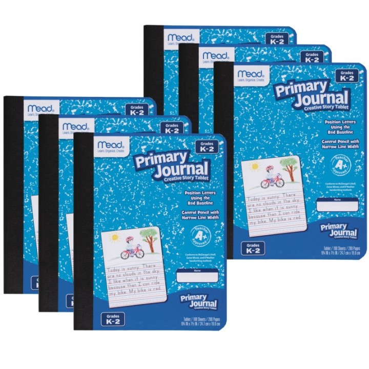 Mead® Primary Journal Half Page Ruled, 100 Sheets Per Book, Pack of 6