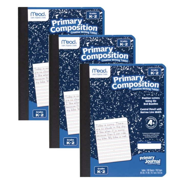 Mead® Primary Composition Book, Full Page Ruled, 100 Sheets Per Book, Pack of 3