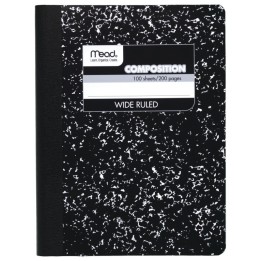 Mead® Composition Book, Wide Ruled, 100 Sheets, 9 3/4" x 7 1/2", Black Marble
