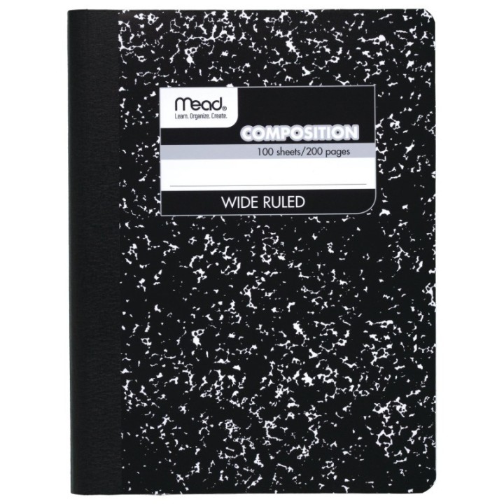 Mead® Composition Book, Wide Ruled, 100 Sheets, 9 3/4" x 7 1/2", Black Marble