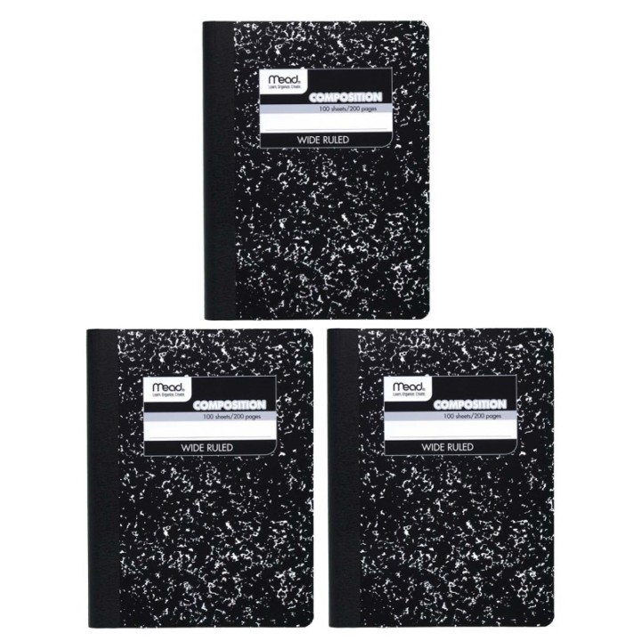 Mead® Composition Book, Wide Ruled, 100 Sheets, 9 3/4" x 7 1/2", Black Marble, Pack of 3