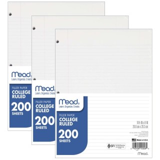 Mead® Notebook Filler Paper, College Ruled, 200 Sheets Per Pack, 3 Packs