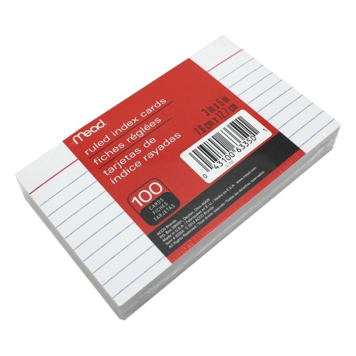 Mead® Index Cards, Ruled, 3" x 5", Pack of 100