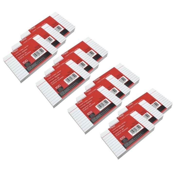 Mead® Index Cards, Ruled, 3" x 5", 100 Per Pack, 12 Packs