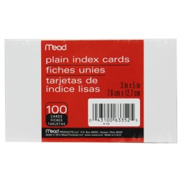 Mead® Plain Index Cards, White, 3" x 5",, Pack of 100