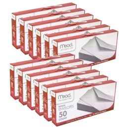 Mead® Boxed Envelopes, White, 4.13" x 9.5", 50 Per Box, 12 Boxes