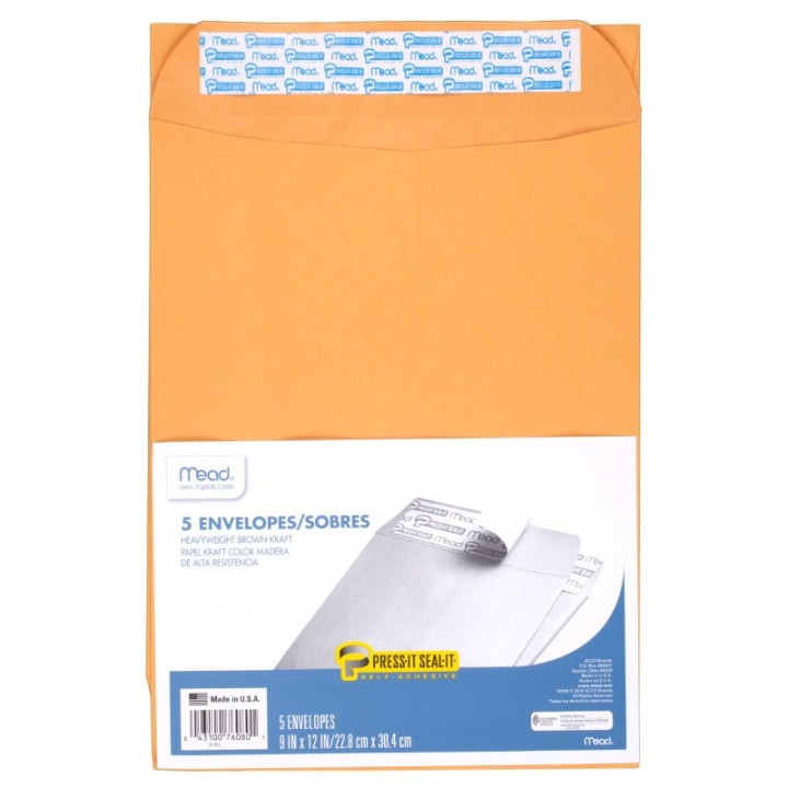 Mead® Press-It Seal-It® Envelopes, 9" x 12", Pack of 5