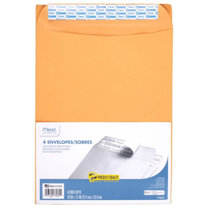 Mead® Press-It Seal-It® Envelopes, 10" x 13", Pack of 4