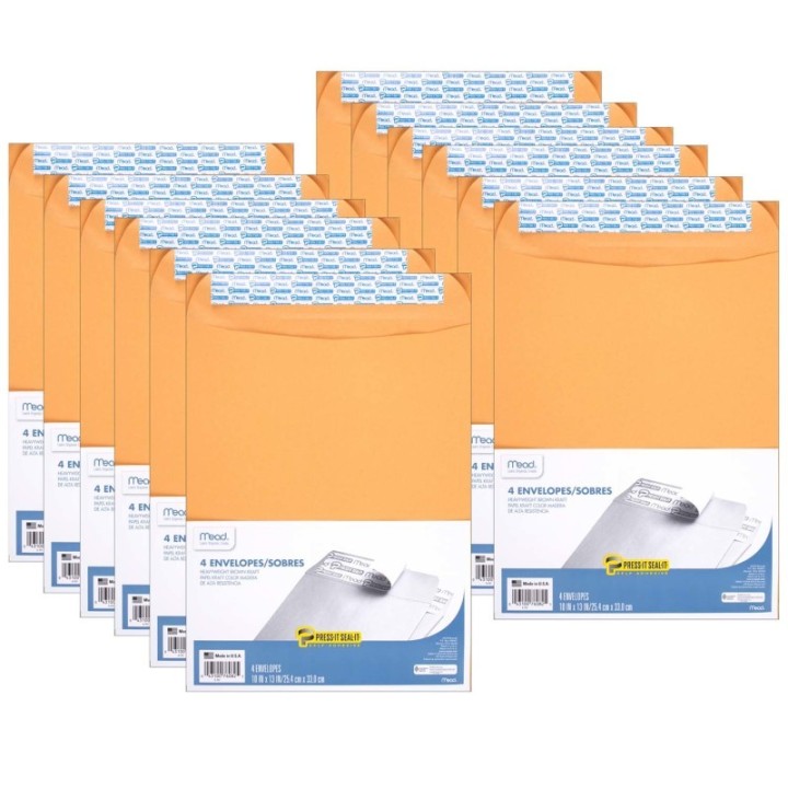 Mead® Press-It Seal-It® Envelopes, 10" x 13", 4 Per Box, 12 Boxes