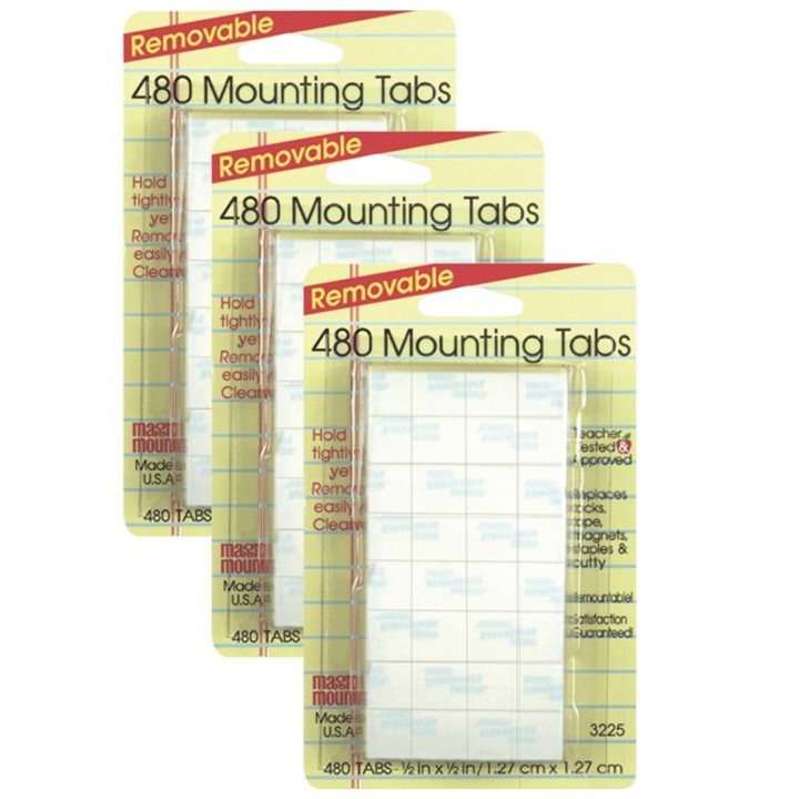 Magic-Mounts® Removable Tabs, 0.5" x 0.5", 480 Per Pack, 3 Packs