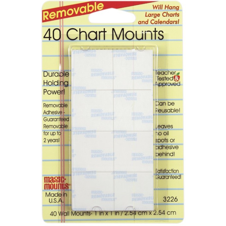 Magic-Mounts® Removable Chart Mounts, 1" x 1", Pack of 40