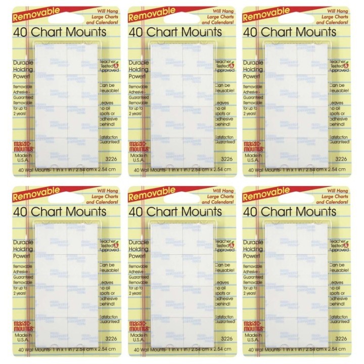 Magic-Mounts® Chart Mounts, 1" x 1", 40 Per Pack, 6 Packs