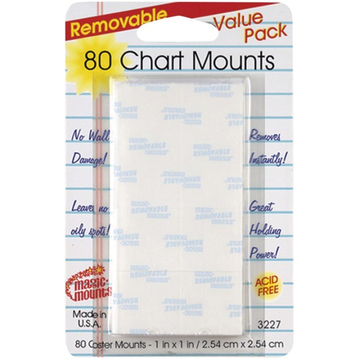 Magic-Mounts® Removable Chart Mounts, 1" x 1", Pack of 80