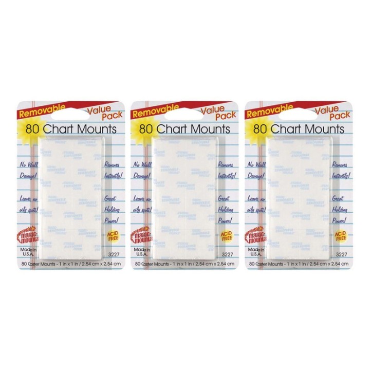 Magic-Mounts® Removable Chart Tabs, 1" x 1", 80 Per Pack, 3 Packs