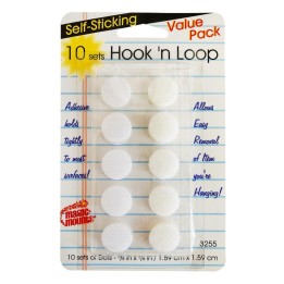 Magic-Mounts® Self-Sticking Hook 'N Loop Dots 5/8", White, 10 Sets
