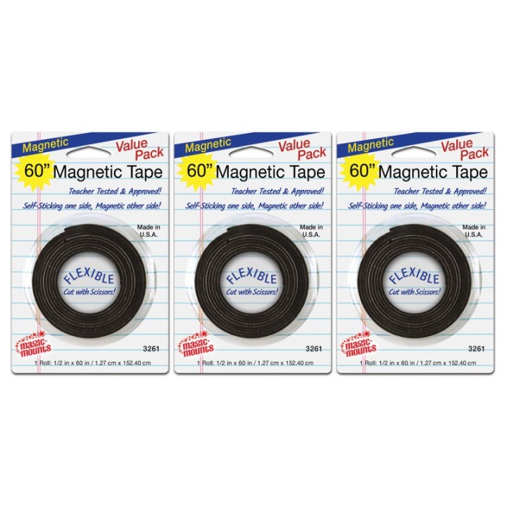 Magic-Mounts® Magnetic Tape, 1/2" x 60" Roll, Pack of 3
